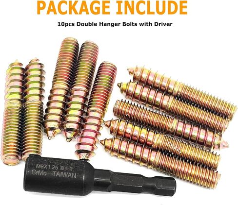 10 قطعة مسامير شماعات M8x35mm طقم براغي مزدوجة الرأس، براغي شماعات ذاتية التنصت للأثاث الخشبي، مع محرك M8x1.25 مم، سطح مطلي بالزنك in Saudi Arabia