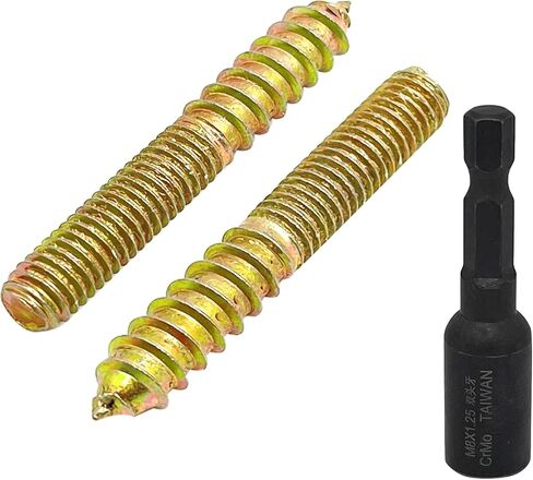 10 قطعة مسامير شماعات M8x35mm طقم براغي مزدوجة الرأس، براغي شماعات ذاتية التنصت للأثاث الخشبي، مع محرك M8x1.25 مم، سطح مطلي بالزنك in Saudi Arabia