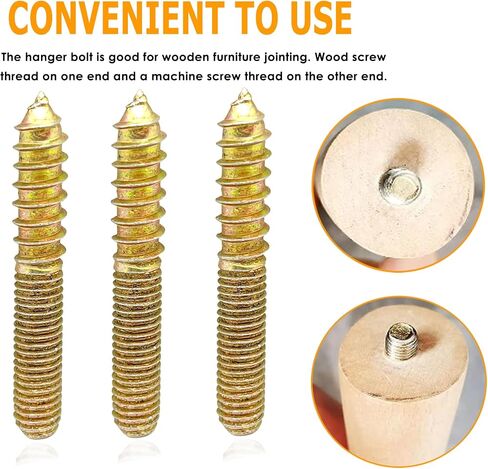 10 قطعة مسامير شماعات M8x35mm طقم براغي مزدوجة الرأس، براغي شماعات ذاتية التنصت للأثاث الخشبي، مع محرك M8x1.25 مم، سطح مطلي بالزنك in Saudi Arabia