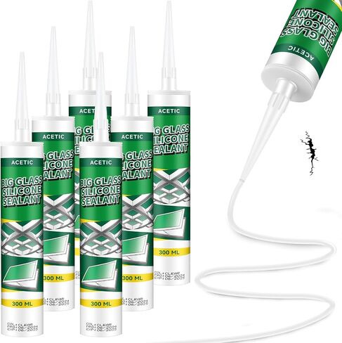 Clear Silicone Sealant Caulk, 100% Silicone Waterproof Sealant Adhesive Caulking Tool for RV Marine Home Window Roof Door Kitchen Bathroom Bathtub Shower Auto Leakproof Seal, 10.1fl oz(2 Pack) in Kuwait