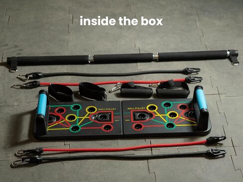 Push Up Board & Pilates Bar Kit (15 Fitness Accessories) – Portable, Foldable & Color Coded Exercise Equipment for Full Body Work Out | Fitness Equipment for Strengthening Chest, Triceps, Back, & Arms in Saudi Arabia