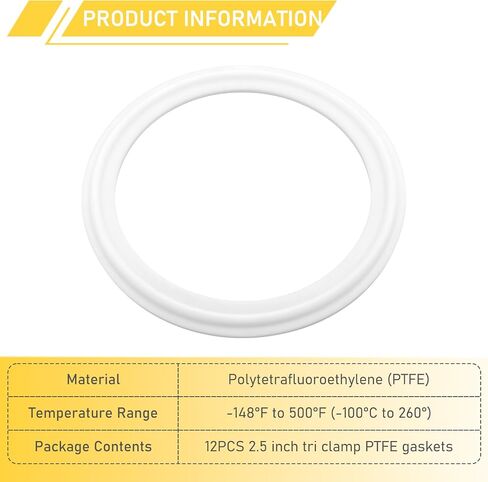 2.5 Inch Tri Clamp PTFE Gasket for 2.5" Sanitary Tri-Clamp Fittings TC Polytetrafluoroethylene O-Ring Seal Gaskets 12PCS in Saudi Arabia