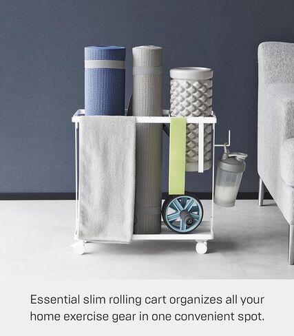 Yamazaki Home Tower Rolling Slim Fitness Rack With Adjustable Holder, Casters, Hooks For Gear Organization - Steel in Kuwait