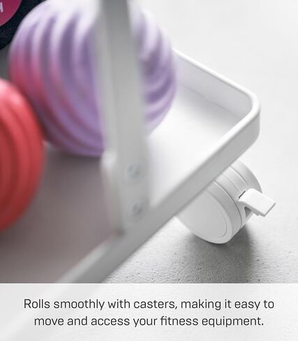 Yamazaki Home Tower Rolling Slim Fitness Rack With Adjustable Holder, Casters, Hooks For Gear Organization - Steel in Kuwait