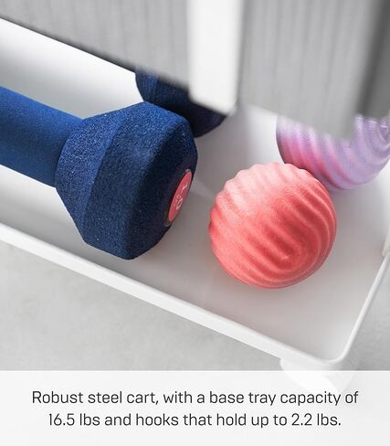 Yamazaki Home Tower Rolling Slim Fitness Rack With Adjustable Holder, Casters, Hooks For Gear Organization - Steel in Kuwait