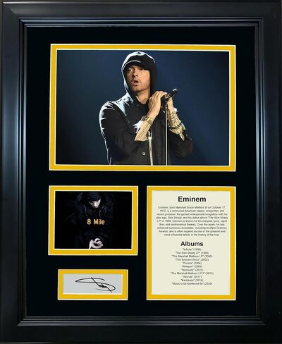 HOFSM.COM Hall of Fame تذكارات رياضية مؤطرة Eminem Discography فاكس منقوش بالليزر توقيع تلقائي 11 بوصة × 14 بوصة صورة موسيقية Sig Collage in Kuwait