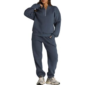 Aleumdr Women's 2 Piece Outfits Oversized Sweatsuit Long Sleeve Pullover Half Zipper Sweatshirt with Jogger Pants