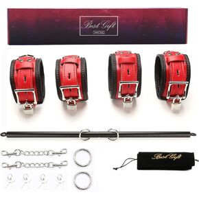 EXREIZST Black Adjustable Spreader Bar Sets with 4 Adjustable Fur Red Straps Sports Training Fitness Gear Home Gyms