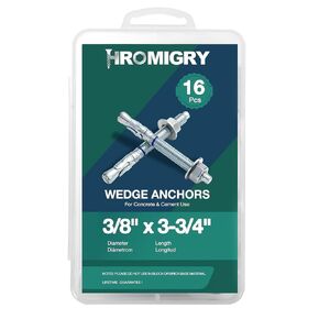 3/8" x 3-3/4" Concrete Anchors (16 Pack) 3/8 inch Wedge Anchors Bolts Zinc Plated
