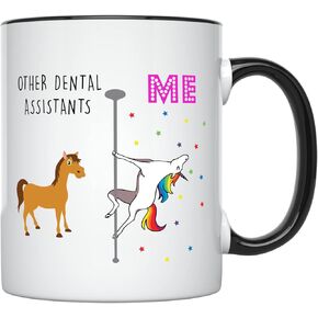 YouNique Designs Unicorn Mug Dental Assistant Gifts For Women, Dental Assistant Mug, 11 Oz, Dental Gifts, Dental Hygienist Gifts (Black Handle)