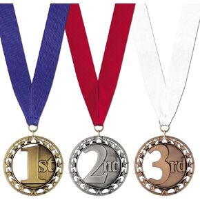 Hodges Award Medals 1st 2nd 3rd Award Medals - Gold Silver Bronze Medals with Blue Red and White Neck Ribbons