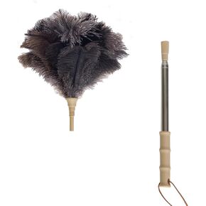 Aldwin Ostrich Feather Duster with Extension Pole Up to 43 inch, Genuine Fluffy Natural Reusable Handheld Feather Dusters for Cleaning Supplies, Washable, Car, Office, Desk, Blinds