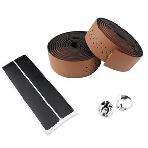 Bike Handlebar Tape PU Leather Bicycle Handlebar Tape Perforated Surface Cycling Handle Wraps Brown for Road Bike 2 Rolls