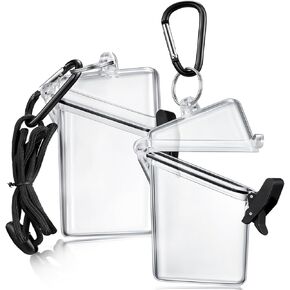 3 Pack Waterproof ID Badge Holder Case Waterproof Sports Case Vertical Badge Holders with Lanyard and Keychain