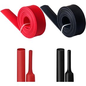 PONFY Dual Wall Heat Shrink Tubing 3:1 Ratio Heat Activated Adhesive Glue Lined Marine Shrink Tube Wire Sleeving Wrap Protector Black and Red, 2 Pack, 1.2M/4FT (Dia 6.35mm (1/4"))