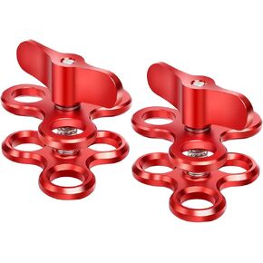 Red Aluminum Butterfly Clip Ball Clamp Mount, Diving Photography Butterfly Clip, Holes Ball Clamp Mount for Underwater Diving Light Arms Tray System (2pack)