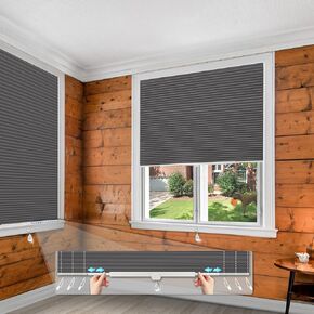 Cellular Shades No Tools Honeycomb Custom Blackout Blinds Easy Cutting Telescopic Track Cellular Blinds for Window Shades, Gray, 39" W x 64" H