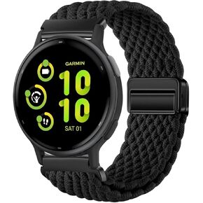 Braided Nylon Band Compatible with Garmin Vivoactive 5/ Vivoactive 3 Watch Band, 20mm Magnetic Stretchy Strap Replacement for Garmin Venu/Venu Sq/Vivoactive 3 Music/Forerunner 645/245 Music