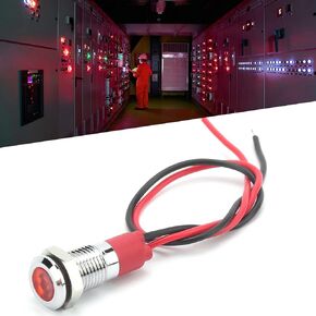 8mm LED Waterproof Indicator Light Signal Light with Wire LED Indicator Light Flash Light with Wire red, Suitable for 12V、24V Working Voltage