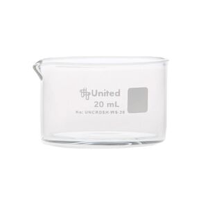 United Scientific Supplies Crystallizing Dish, 20mL Flat Bottom, with Spout | Borosilicate 3.3 Glass - Laboratory, Kitchen, Crafts | Pack of 6, Clear