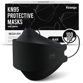Keangs KN95 Face Masks 50 Pack, Soft and Comfortable Disposable Face Masks for Adults And Teens, Black