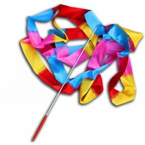 Rainbow 4M Gym Dance Ribbon Rhythmic Art Gymnastic Streamer Twirling Rod Stick, Training Equipment Mats and Flooring, Gym and Competition Equipment Gymnastics Accessories Other Sports