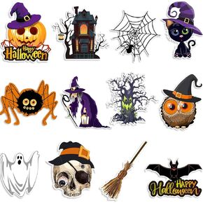 12 Pcs Halloween Cutouts, Pumpkin, Bat, Spider, Witch, Ghost, Large Size Halloween Cutouts for Bulletin Board Halloween Decorations Window Wall Decor and Supplies