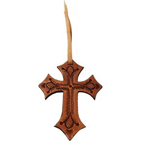 CHALLENGER Western 5" Barrel Trail Riding Tooled Leather Cross Saddle Charm 96FK04
