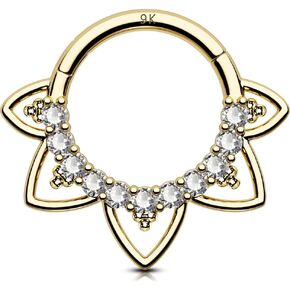 OUFER Daith Piercing Jewelry, 9K Solid Gold Daith Earrings, 16G Opal Design Daith Hoop Earring, Helix Cartilage Septum Piercing Jewelry