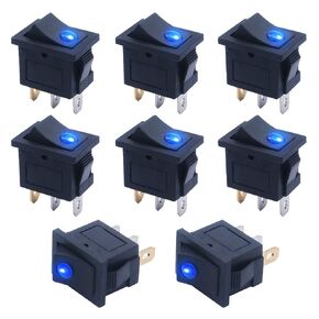mxuteuk 8pcs 12V Blue Light Illuminated Snap-in Boat Rocker Switch Toggle Power SPST ON-Off 3 Pin AC 250V 6A 125V 10A, Use for Car Auto Boat KCD1-102NBU-MY
