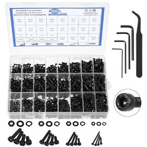 2000pcs M2 M3 M4 M5 Metric Screw Assortment, Grade 12.9 Alloy Steel Hex Socket Head Cap Metric Bolts and Nuts Kit, Black Zinc Plated and Anti Rust Metric Screw Set with 4 pcs Hex Wrenches