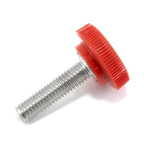 #10-32 x 3/4" Thumb Screw Stainless Steel - Red Knurled Round Plastic Knob - Fine Thread ThumbScrew - Length: 0.750" - Proudly Built in USA - Package of (4)