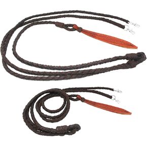 Horse Western Black Oiled Leather Hand Braided Rommel Reins Popper 6659VR