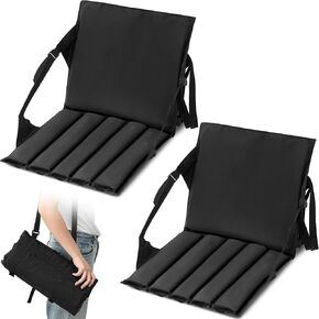 Marsui 2 Pcs Folding Stadium Seats for Bleachers with Back Support Foldable Bleacher Seat Portable Lightweight Padded Wide Cushion Black Stadium Chair for Outdoor Sports Events Concerts Camping Floor