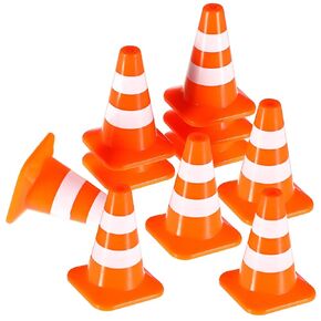 ifundom 14Pcs Mini Plastic Traffic Cones Training Roadblock Cones Mini Orange Cones Traffic Signs for Miniature Construction Theme Party Street Signs Playset