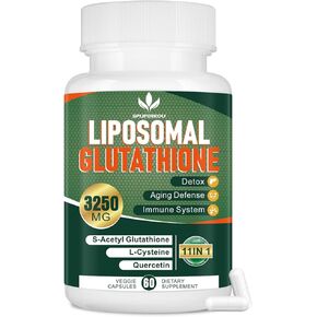 3250 MG Liposomal Glutathione Supplement,Reduced L-Glutathione with Resveratrol,Quercetin, Antioxidant Supplement for Immune System,Gluten Free & Non-GMO, 60 Capsules