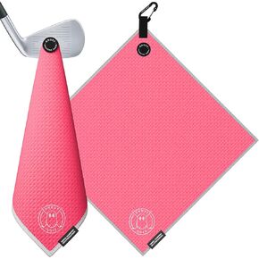 Ghost Golf Magnetic Towel (Greenside) - Premium Ultra-Absorbent Microfiber Golf Towel with Magnet for Golf Carts or Clubs - 18" x 18" Golfing Gear - Waffle Weave Pattern (Hot Pink)