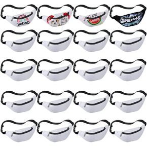 20 Pcs Sublimation Fanny Packs for Women Men White Running Waist Bag Belt Bag Waist Pouch with Adjustable Strap Zip for DIY Hiking Traveling Biking Festival Sports Outdoors Workout