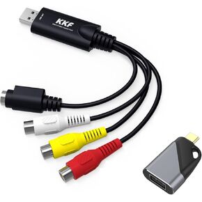 RCA AV to USB Video Capture Card Converter, Convert Analog VHS VCR to Digital Adapter, USB 2.0 Audio Transfer Grabber, Digitize Video DSLR DVD PS3 PS4 Camera for Windows 7 8 10 PC Mac OS (IU037B)