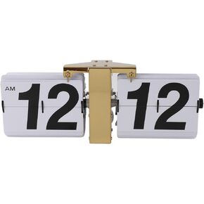 Flip Desk Clock, Automatic Flip Clock Mechanical Clock, Retro Flip Desk Table Clock Battery Powered Retro Digital Flip Down Clock for Desktop Standing Wall Hanging 12H (Gold)
