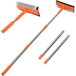 Professional Window Squeegee,2 in 1 Squeegee Window Cleaner with Long Stainless Steel Handle,Sponge Car Window Squeegee for Gas Station, Glass,Shower,Outdoor High Window Cleaning (long pole)