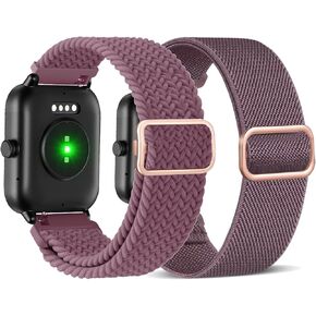 2 Pack Braided Stretchy Nylon Bands for IDW13,IDW16,IDW19,IDW17 Smartwatch Bands, 22mm Loop Elastic Fabric Straps for Woneligo W13/MILOUZ IDW19/FITVII H56/Faweio IDW16 Watch/TOOBUR IDW17 Watch