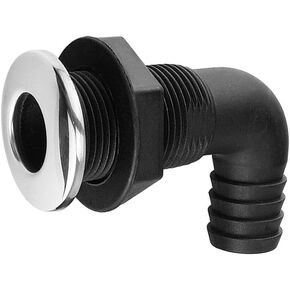 90 Degree 1-1/2'' Nylon Thru Hull Connector,Black Deck Drain with Stainless Steel Trim Cover, Hose Pipe Elbow Bilge Pump Drain Thru Hull Fitting