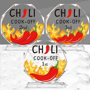 Yousoontic 3 Pcs Chili Cook Off Prizes 1st 2nd 3rd Place Medals Chili Cook Off Award Trophies Acrylic Winner Medals Set Place Medals Chili Cook Off Contest Trophies Decorations for Women Men Family