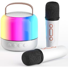 Mini Karaoke Machine for Kids Adults, Portable Karaoke Machine with 2 Wireless Microphones and LED Colorful Lights for Home Party, Pink Gift Toy for Girls 4, 5, 6, 7, 8+ Years Old Toddlers Teens