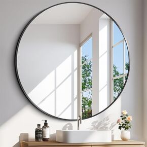 Black Round Mirror 48 inch HD Circle Mirror, Aluminum Alloy Metal Frame Bathroom Mirror, Round Wall Mirror, Circle Mirrors for Wall Entryway Bedroom Living Room