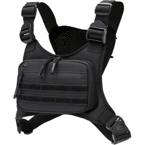 Minimalist Chest Bag For Men and Women, Water Resistant Chest Bag Vest For Running, Hiking, Cycling. EDC Chest Pack Rig For Sports and Workouts (Black)