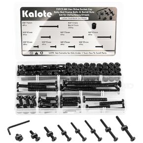 72PCS Crib Screws Hardware Replacement Kit, Baby Bed Frame Bolts & Barrel Nuts Set for Delta/Graco/Dream, Flat Head Socket Head Screws and Barrel Nuts Set (M6*12mm/15mm/25mm/35mm/45mm/55mm/65mm/75mm)