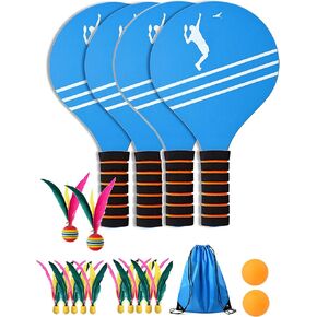 Baitaihem Paddle Ball Badminton Set 4 Rackets Outdoor Indoor Game