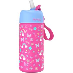 Bentgo® Kids Stainless Steel Insulated Water Bottle - Leak-Proof; Keeps Cool for 12 Hours; Durable, BPA-Free, Dishwasher Safe 14 oz. Cup for Ages 3+ for School/Sports/Daycare (Rainbows & Butterflies)
